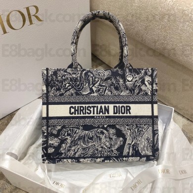 DIOR Blue Toile de Jouy Reverse Embroidery NEW SMALL BOOK TOTE BAG 2022