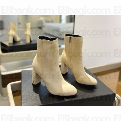 Saint Laurent women's suede leather  boots in white heel 9.5cm 2024