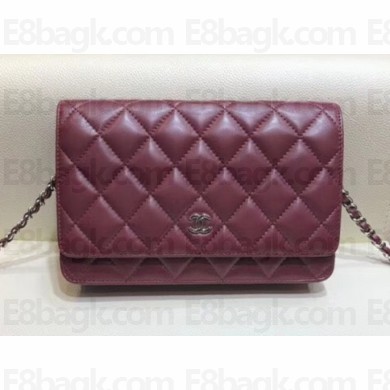 Chanel Lambskin Leather Quilting Wallet On Chain WOC Bag Fuchsia/Silver