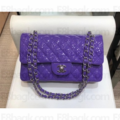 Chanel purple Vernis 1112 Classic Medium Flap Bag with silver hardware