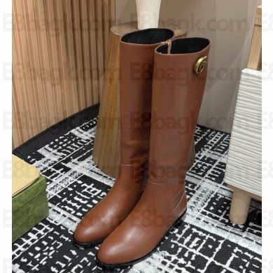 Gucci Women's calfskin Boots with Double G Brown 2024