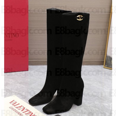 VALENTINO Vlogo the bold edition boot in suede calfskin 95mm black 2024