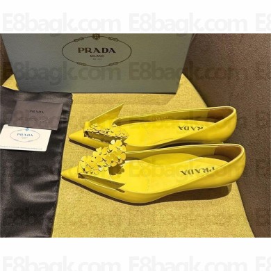 Prada Brushed leather pumps with floral appliqués 1I300N YELLOW 2023