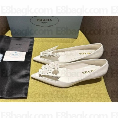 Prada Brushed leather pumps with floral appliqués 1I300N white 2023