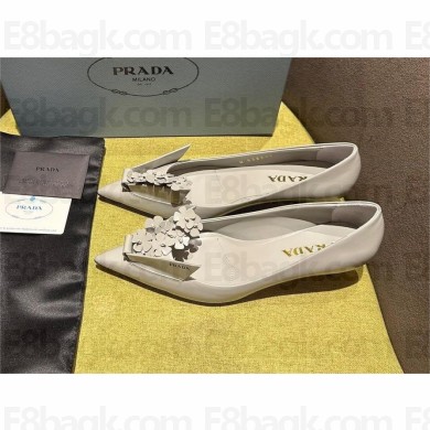 Prada Brushed leather pumps with floral appliqués 1I300N GRAY 2023