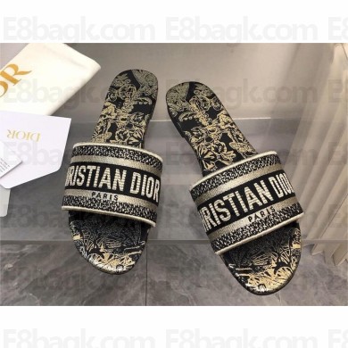 Dior Black and Gold-Tone Toile de Jouy Mexico Embroidered Cotton with Metallic Thread Dway Slide 2024