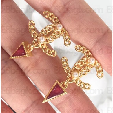 Chanel CC Earrings with Triangle Pendant AB0276 Red 2018