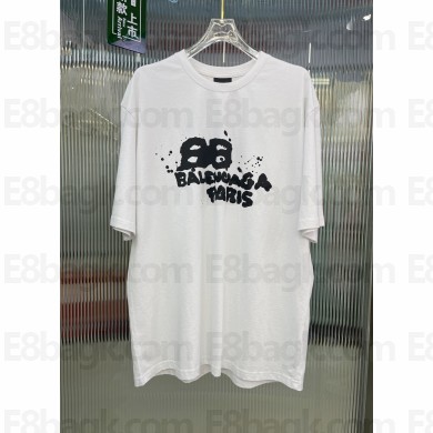 BALENCIAGA Women's Hand Drawn Bb Icon T-shirt Medium Fit in white 2023