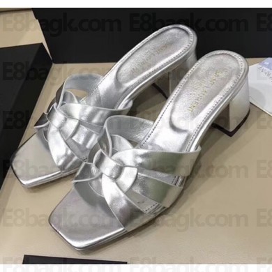 Saint Laurent Heel Slide Sandal In Leather With Intertwining Straps Silver 2018