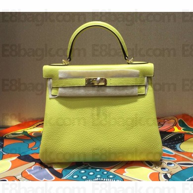 Hermes Kelly 28cm/32cm Bag In Original togo Leather With Gold/Silver Hardware lemon yellow