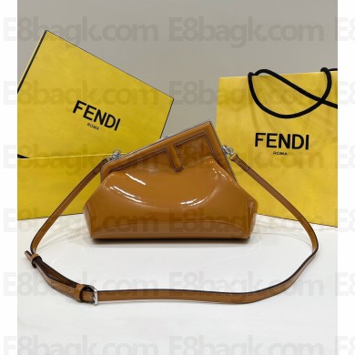 Fendi First Midi bag in brown patent leather 2023