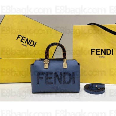 Fendi blue leather and elaphe by the way mini Boston bag 2023