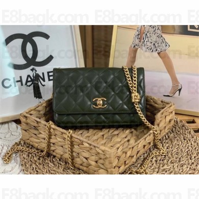chanel ARMY GREEN Lambskin & Gold-Tone Metal Wallet on Chain bag AP3043 2022
