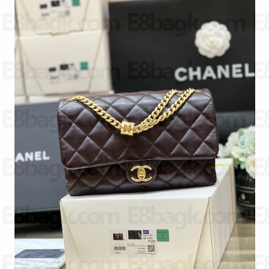chanel Lambskin & Gold-Tone Metal Flap Bag AS3609 DARK COFFEE 2022(ORIGINAL QUALITY)