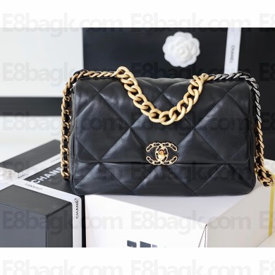 Chanel 19 large Flap Bag AS1161 original goatskin Black 2020 