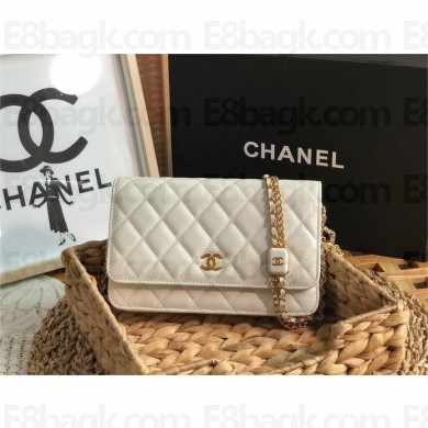 chanel Lambskin & Gold-Tone Metal Wallet on Chain Bag AP2923 WHITE 2022