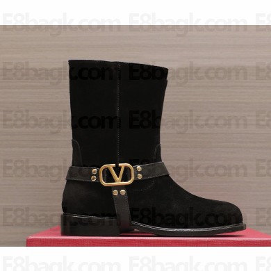 Valentino Garavani  VLogo suede leather ankle boots black 1114-2024