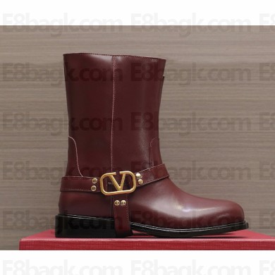 Valentino Garavani  VLogo leather ankle boots burgundy 1114-2024