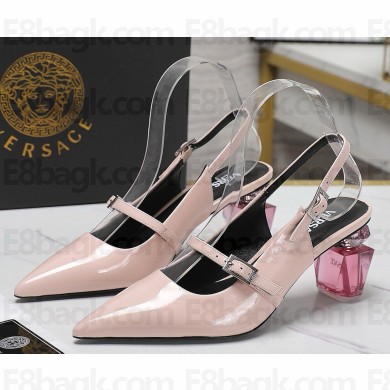 Versace Patent Leather Slingback Pumps with Bottle Heel Light pink 1115-2024