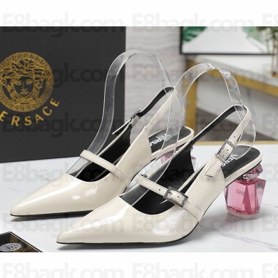 Versace Patent Leather Slingback Pumps with Bottle Heel white 1115-2024
