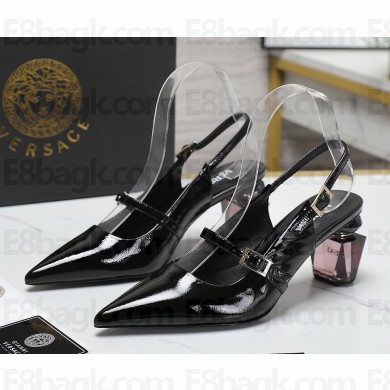Versace Patent Leather Slingback Pumps with Bottle Heel black 1115-2024