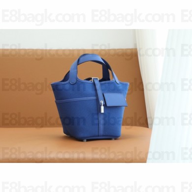 hermes toile goeland swift cargo picotin lock 18 bag bleu france (original quality+full handmade)
