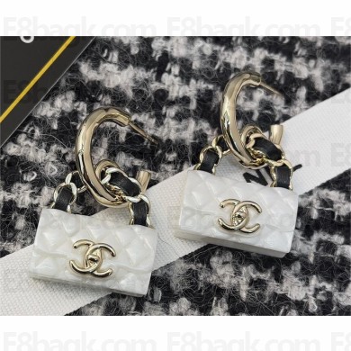 chanel Hoop Earrings in Metal, Resin & Calfskin. Gold, Pearly White & Black ABA009 2023