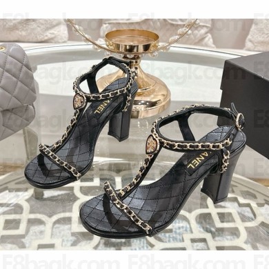 Chanel Sandals Lambskin & Metal G46109 black heel 8.5cm 2025
