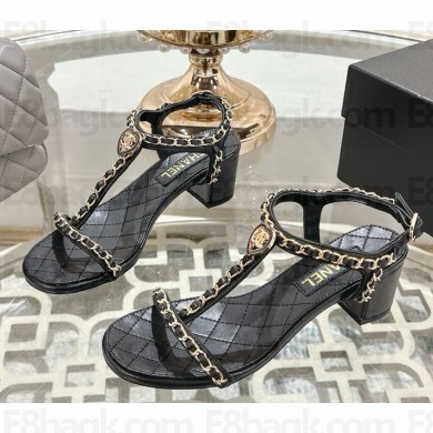 Chanel Sandals Lambskin & Metal G46109 black heel 5cm 2025