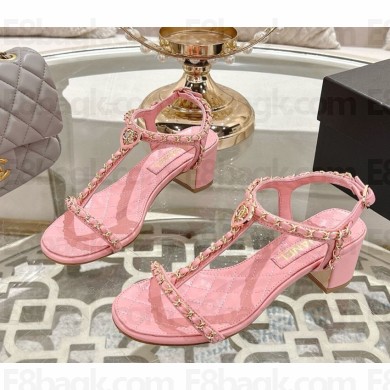 Chanel Sandals Lambskin & Metal G46109 pink heel 5cm 2025