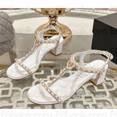 Chanel Sandals Lambskin & Metal G46109 white heel 5cm 2025