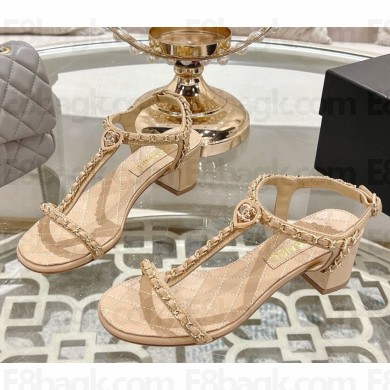 Chanel Sandals Lambskin & Metal G46109 beige heel 5cm 2025