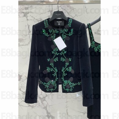 BALMAIN blackberry-embroidered velvet jacket 2024