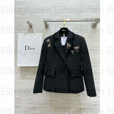 DIOR Black Wool and Mohair with Dragonfly Motif Embroidered Marlène Jacket 2024