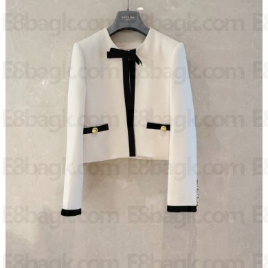 PRADA WHITE Single-breasted compact sablé jacket 2024