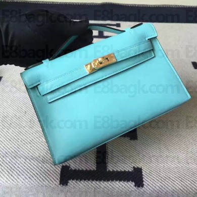 Hermes Kelly 22 Clutch Bag In Original Swift Leather Macaron blue