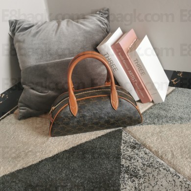 CELINE MEDIUM TECKEL IN TRIOMPHE CANVAS AND CALFSKIN TAN