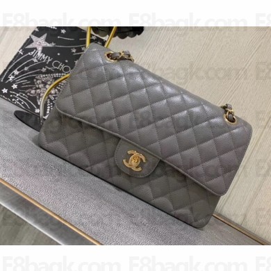 Chanel caviar leather 1112 Classic Medium flap bag gray with gold Hardware
