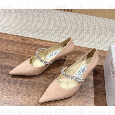 Jimmy Choo Bing embellished patent leather pumps nude pink heel 5cm 1104-2024
