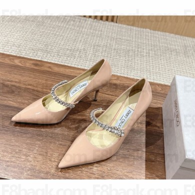 Jimmy Choo Bing embellished patent leather pumps nude pink  heel 7cm 1104-2024