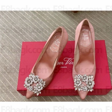 roger vivier Efflorescence Pumps Silk blend satin with Crystal buckle pink 1104-2024