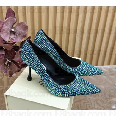 Jimmy Choo heel 8.5cm Pumps with blue Crystal Embellishment  1102-2024 