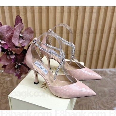 Jimmy Choo Stevie pump pink Patent Leather Pumps with Crystal anklet  heel 8.5cm 1104-2024