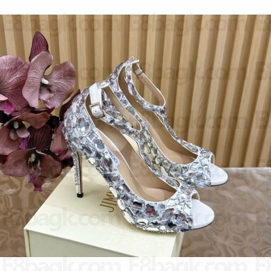 Jimmy Choo patent leather high heeled sandals with crystal heel 10.5cm 1104-2024