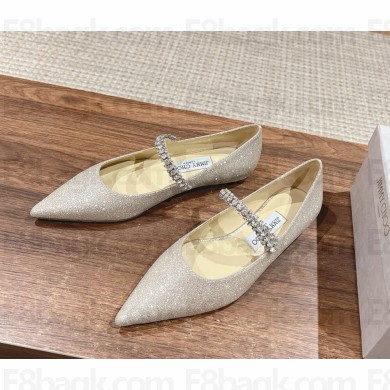 Jimmy Choo Bing Pump Flat Macaron Glitter Silver with Crystal Embellishment  1104-2024