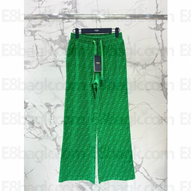 fendi FF EMBOSSED VELVET PANTS GREEN 2024