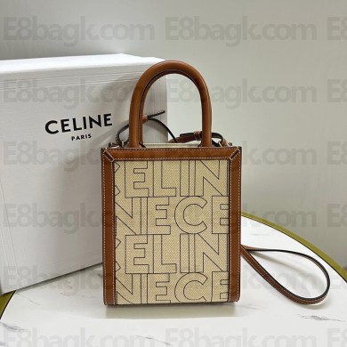 celine Mini Vertical Cabas bag in TEXTILE WITH CELINE ALL-OVER print Natural / Tan 2023