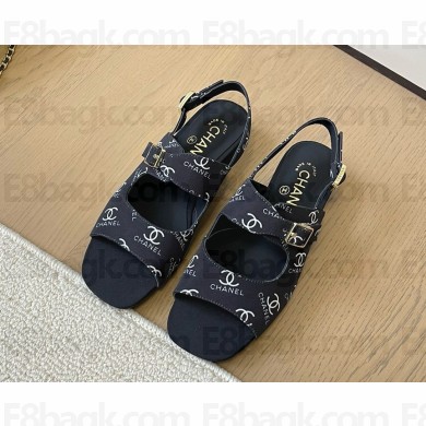 Chanel satin CC logo flat sandals Black 1217-2024