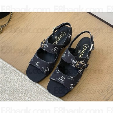 Chanel satin CC logo sandals black 1217-2024