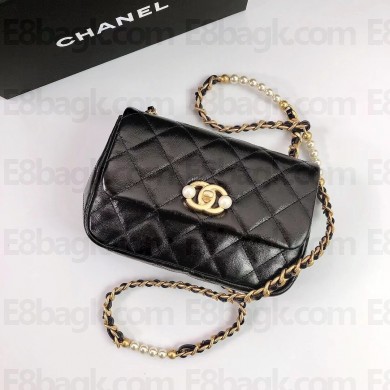 Chanel Pearls Chain Mini Flap Bag AS3000 Black 2022